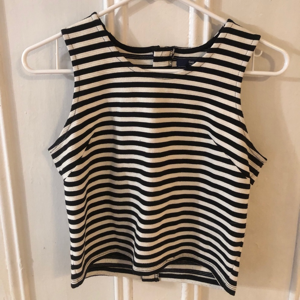 Gap Black & White Striped Tank w Zipper Back